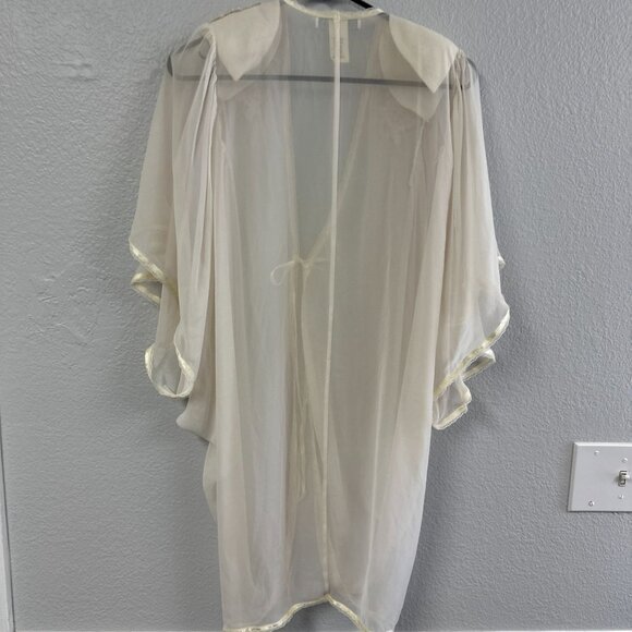 Vtg 80s Val Mode White Sheer Beaded Sequin Robe Bridal Size Medium Polyester - Picture 5 of 6
